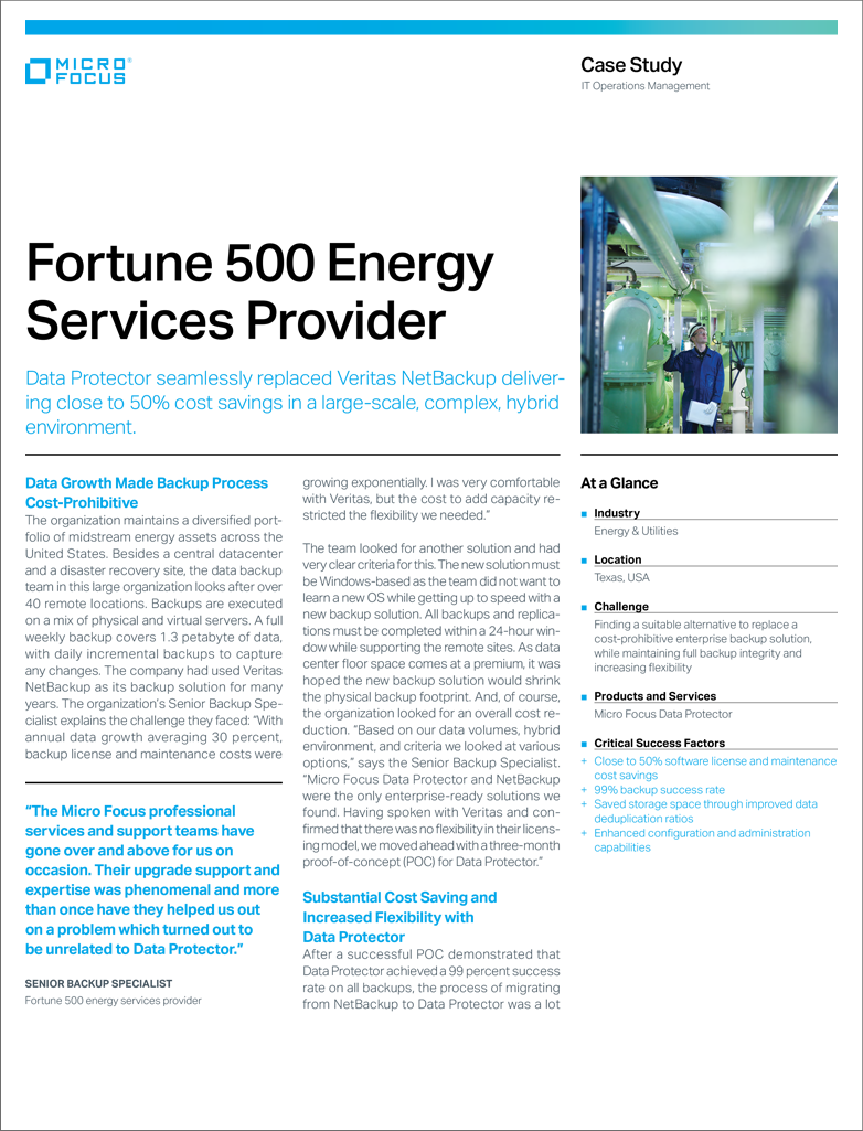 Data Protector Delivers Cost Savings to Fortune 500 Energy Services Provider