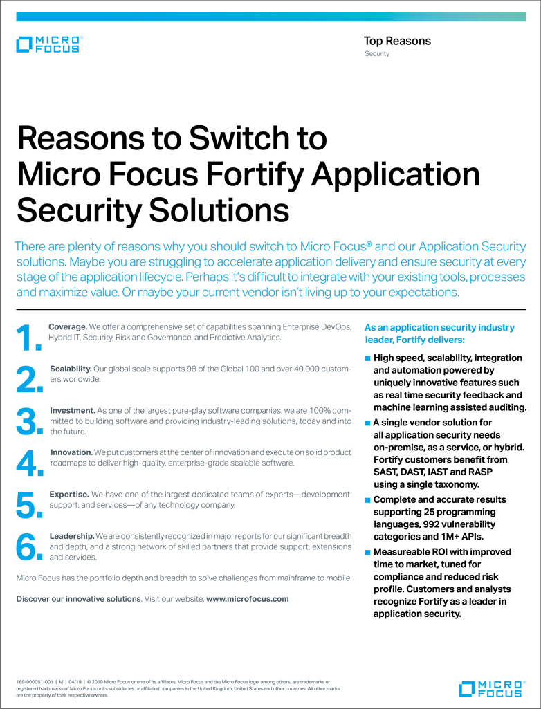 6 Reasons to Switch to Micro Focus Fortify Application Security Solutions preview