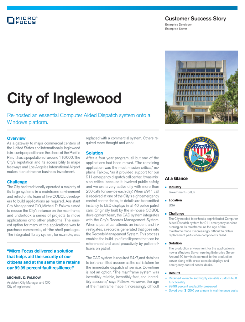 City of Inglewood Re-hosted an Essential Computer Aided Dispatch System on to Windows Platform preview