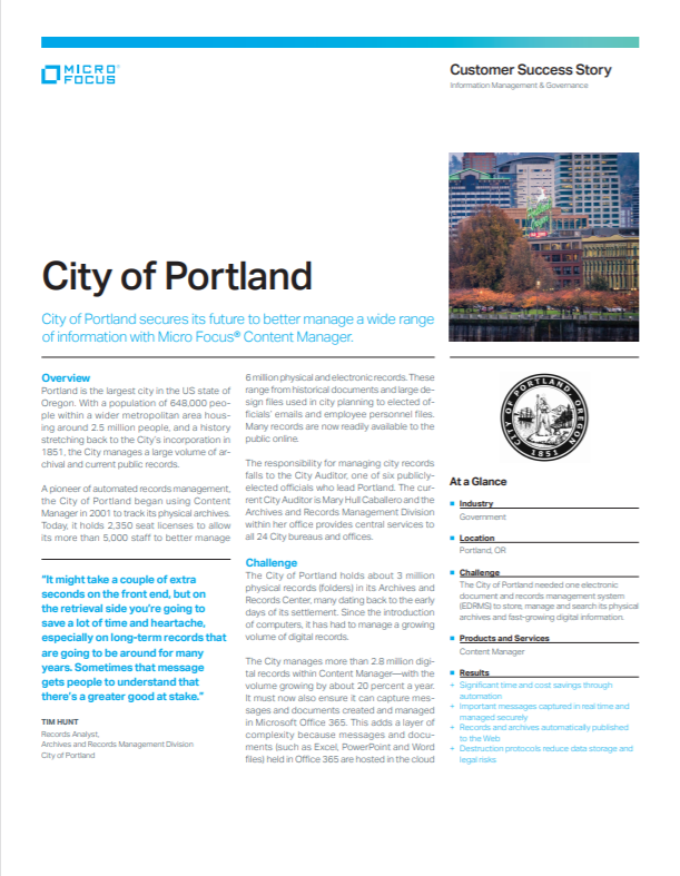 City of Portland Secures its Future with Micro Focus® Content Manager preview