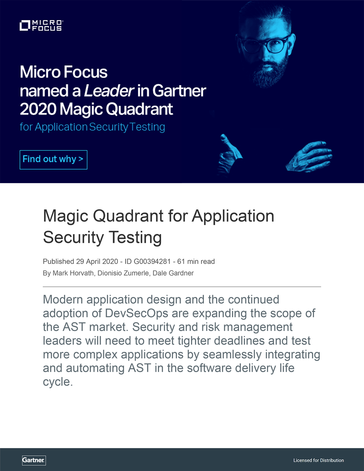 Gartner 2020 Magic Quadrant for Application Security Testing