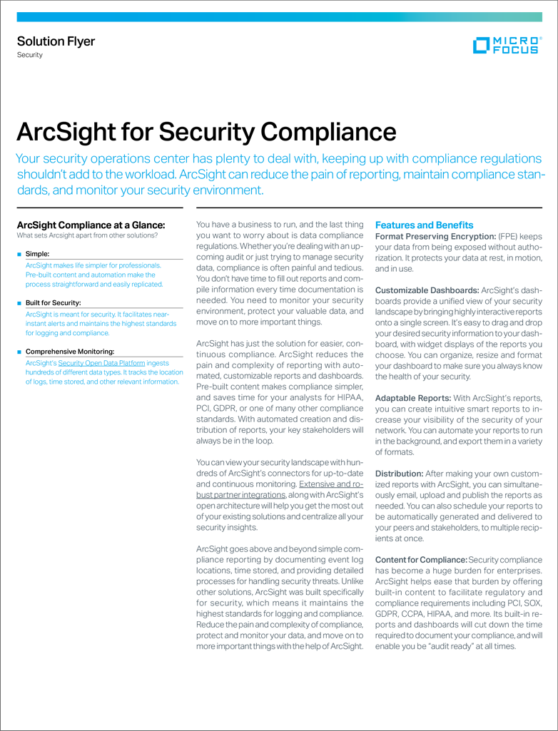 ArcSight for Security Compliance preview