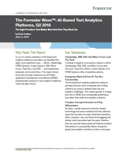 The Forrester Wave™ Al-Based Text Analytics Platforms, Q2 2018 preview